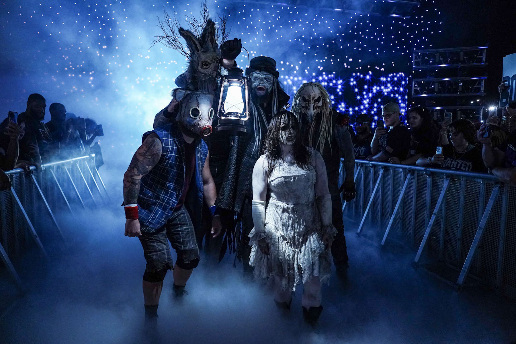 BALTIMORE, MARYLAND - AUGUST 5: Joe Gacy, Erick Rowan, Bo Dallas, Nikki Cross, and Dexter Lumis of the Wyatt Sicks make their way to the ring during Monday Night RAW at CFG Bank Arena on August 5, 2024 in Baltimore, Maryland. (Photo by WWE/Getty Images)