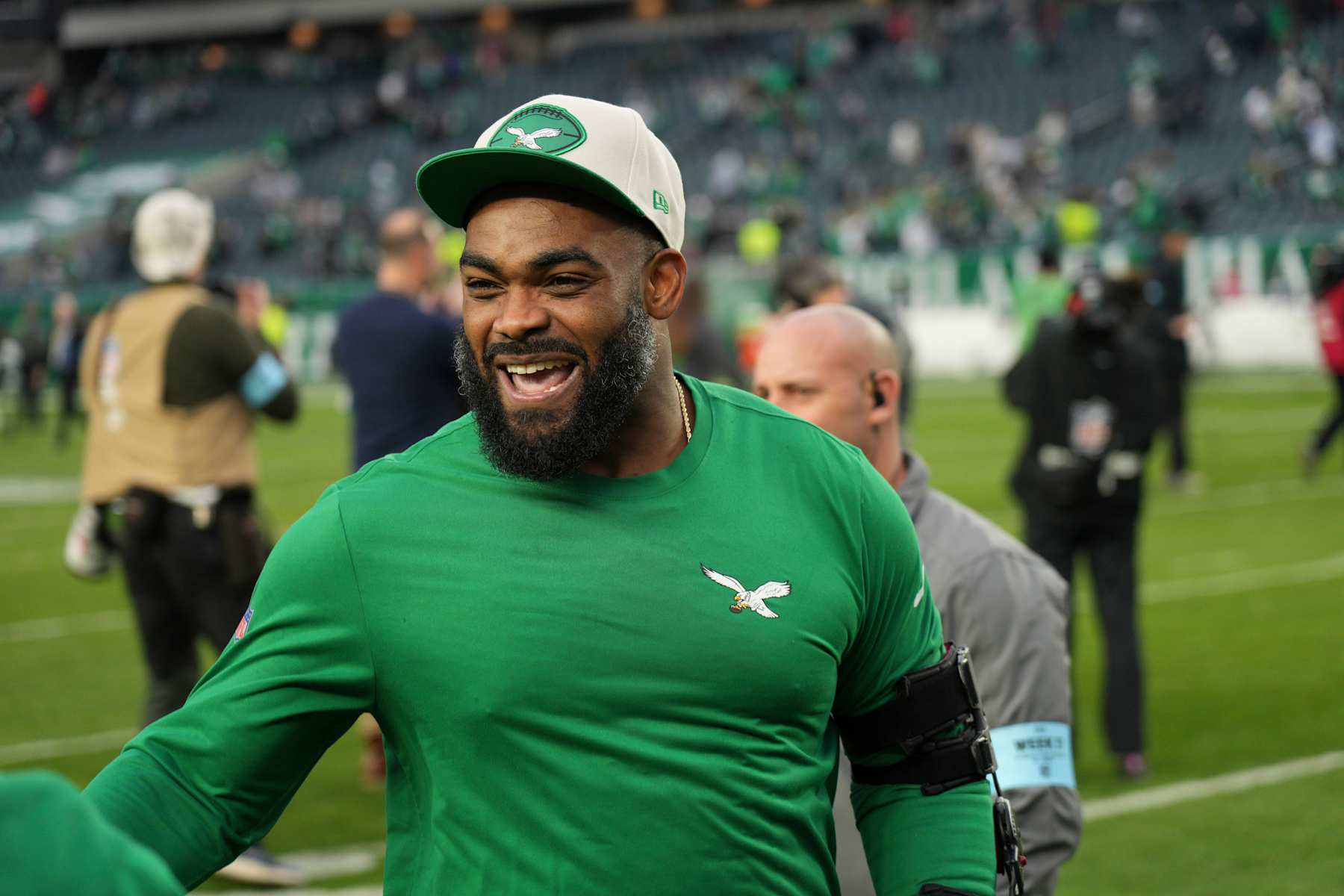 PHILADELPHIA, PA - DECEMBER 29: Philadelphia Eagles defensive end Brandon Graham (55) looks on during the game between the Philadelphia Eagles and the Dallas Cowboys on December 29, 2024 at Lincoln Financial Field in Philadelphia, PA.(Photo by Andy Lewis/Icon Sportswire via Getty Images)