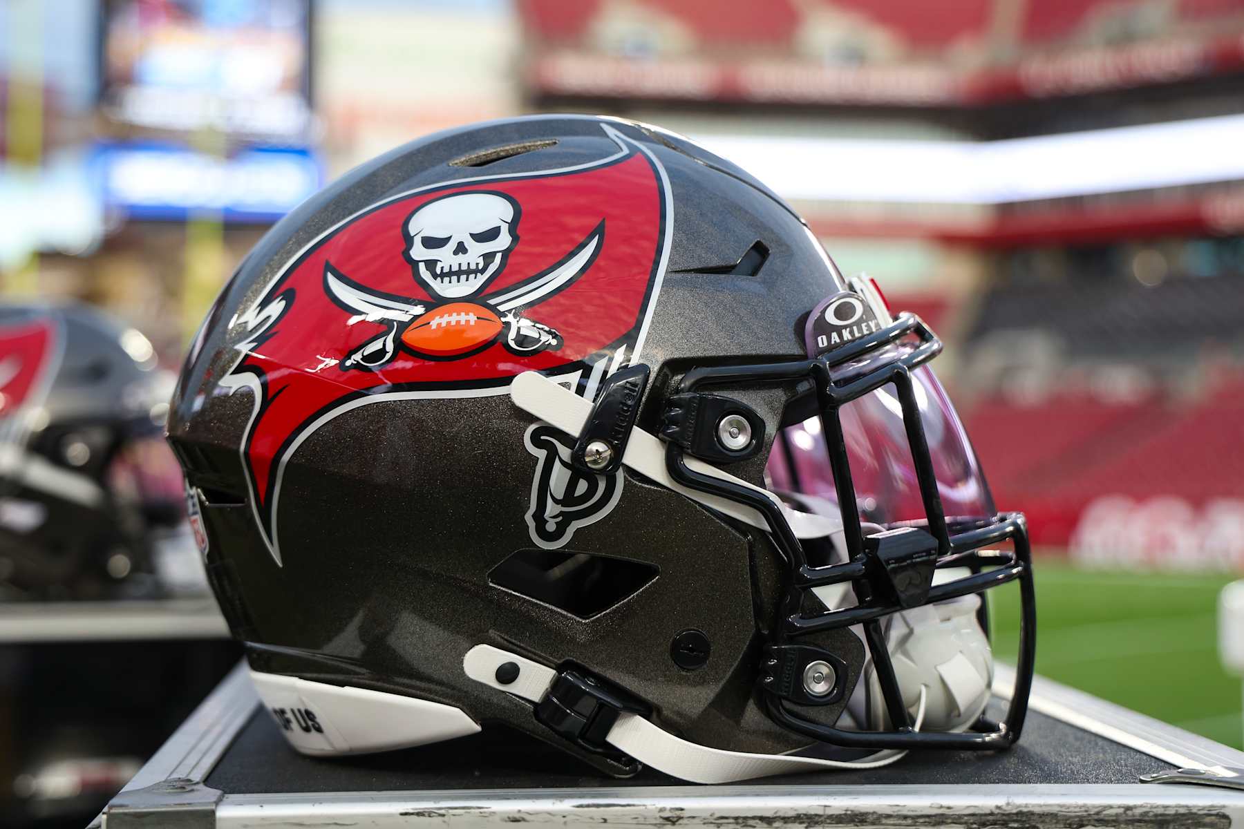 TAMPA, FLORIDA - JANUARY 12: Detail view of a Tampa Bay Buccaneers helmet prior to an NFL football wild card playoff game between the Washington Commanders and the Tampa Bay Buccaneers at Raymond James Stadium on January 12, 2025 in Tampa, Florida. (Photo by Perry Knotts/Getty Images)