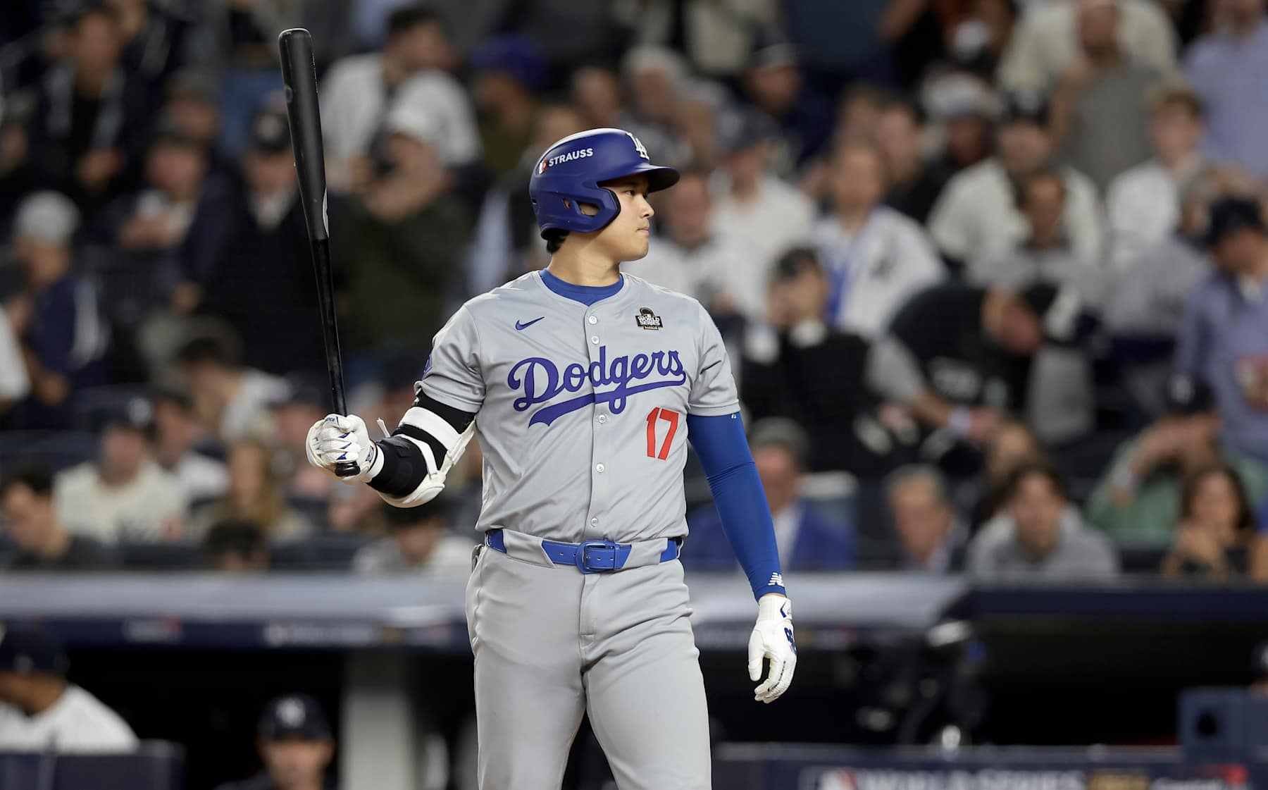 NEW YORK, NEW YORK - OCTOBER 30: (NEW YORK DAILIES OUT)  Shohei Ohtani #17 of the Los Angeles Dodgers in action against the New York Yankees during Game Five of the 2024 World Series at Yankee Stadium on October 30, 2024 in New York City. The Dodgers defeated the Yankees 7-6. (Photo by Jim McIsaac/Getty Images)