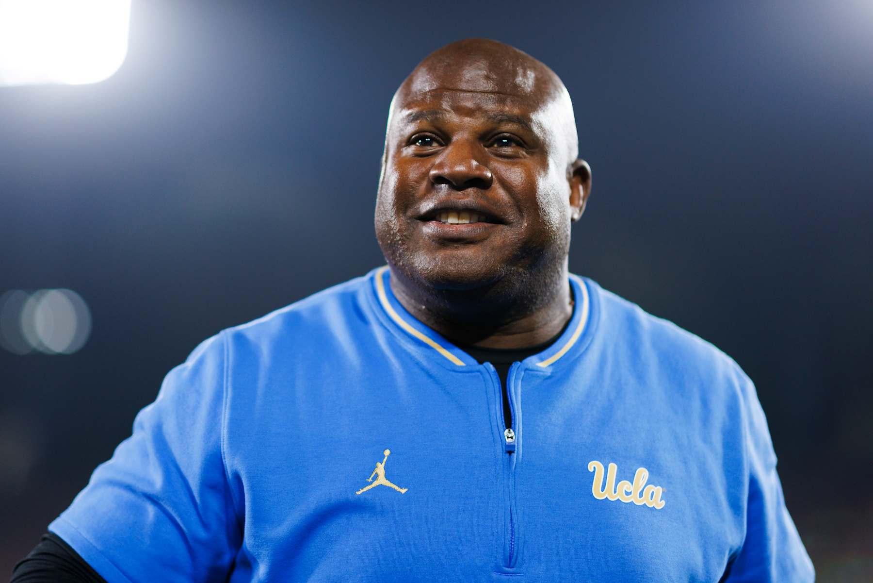 PASADENA, CALIFORNIA - NOVEMBER 23: Eric Bieniemy of the UCLA Bruins walks off the field before the game against USC Trojans at Rose Bowl on November 23, 2024 in Pasadena, California. (Photo by Ric Tapia/Getty Images)