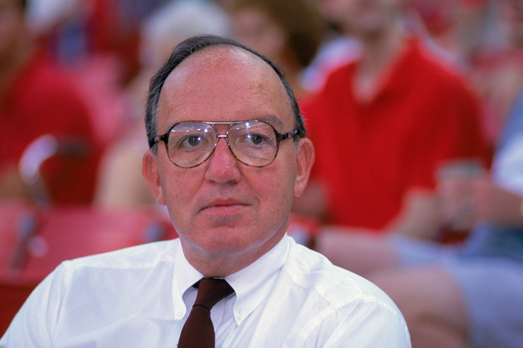 ST. LOUIS - 1992: Major League Baseball Commissioner Fay Vincent looks on as he attends a St. Louis Cardinals baseball game in 1992 at Busch Stadium in St. Louis, Missouri. Fay Vincent served as MLB Commissioner from 1989-1992. (Photo by Don Donovan/MLB via Getty Images)