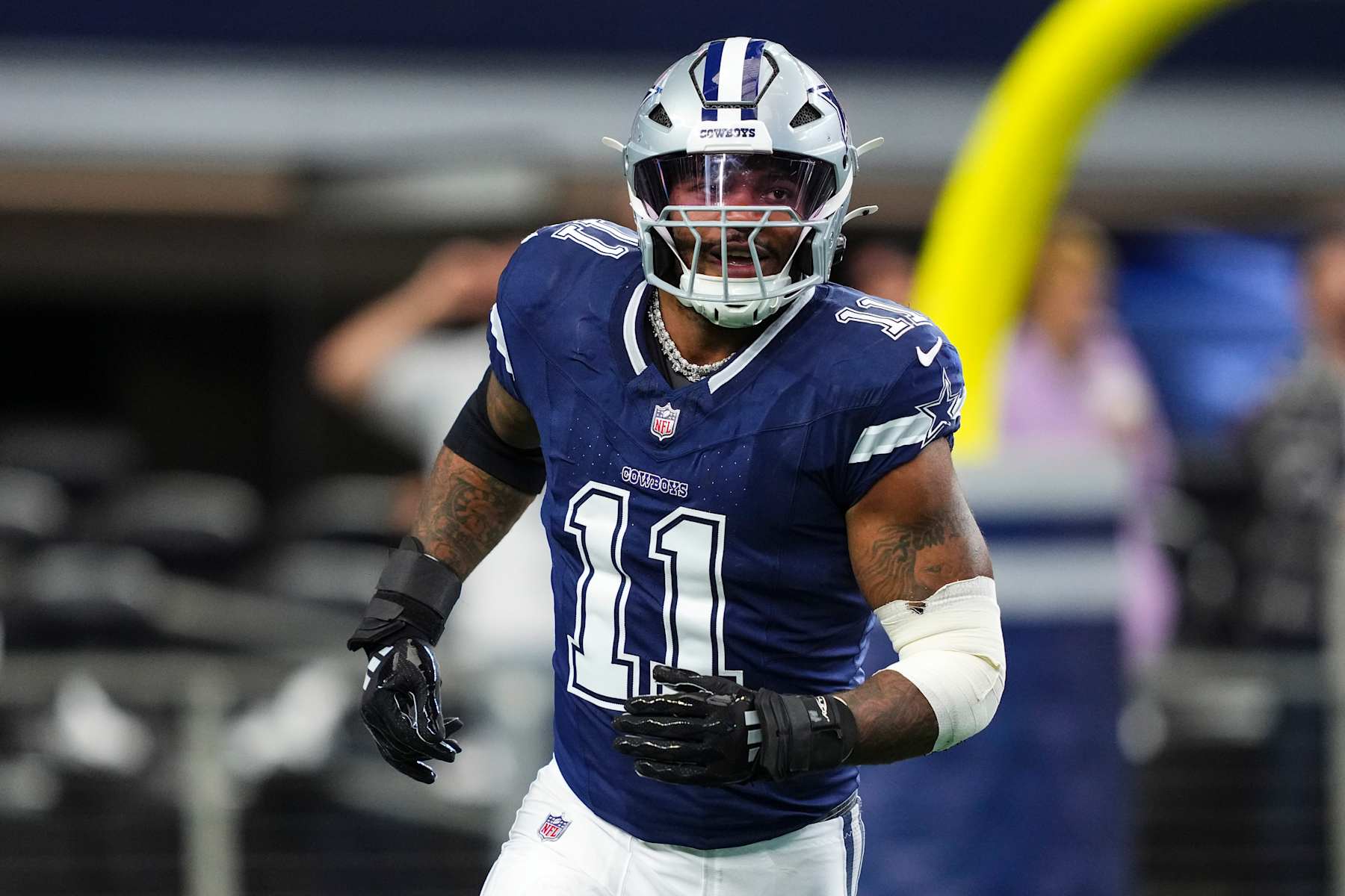ARLINGTON, TX - JANUARY 05: Micah Parsons #11 of the Dallas Cowboys celebrates during an NFL football game against the Washington Commanders at AT&T Stadium on January 5, 2025 in Arlington, Texas. (Photo by Cooper Neill/Getty Images)