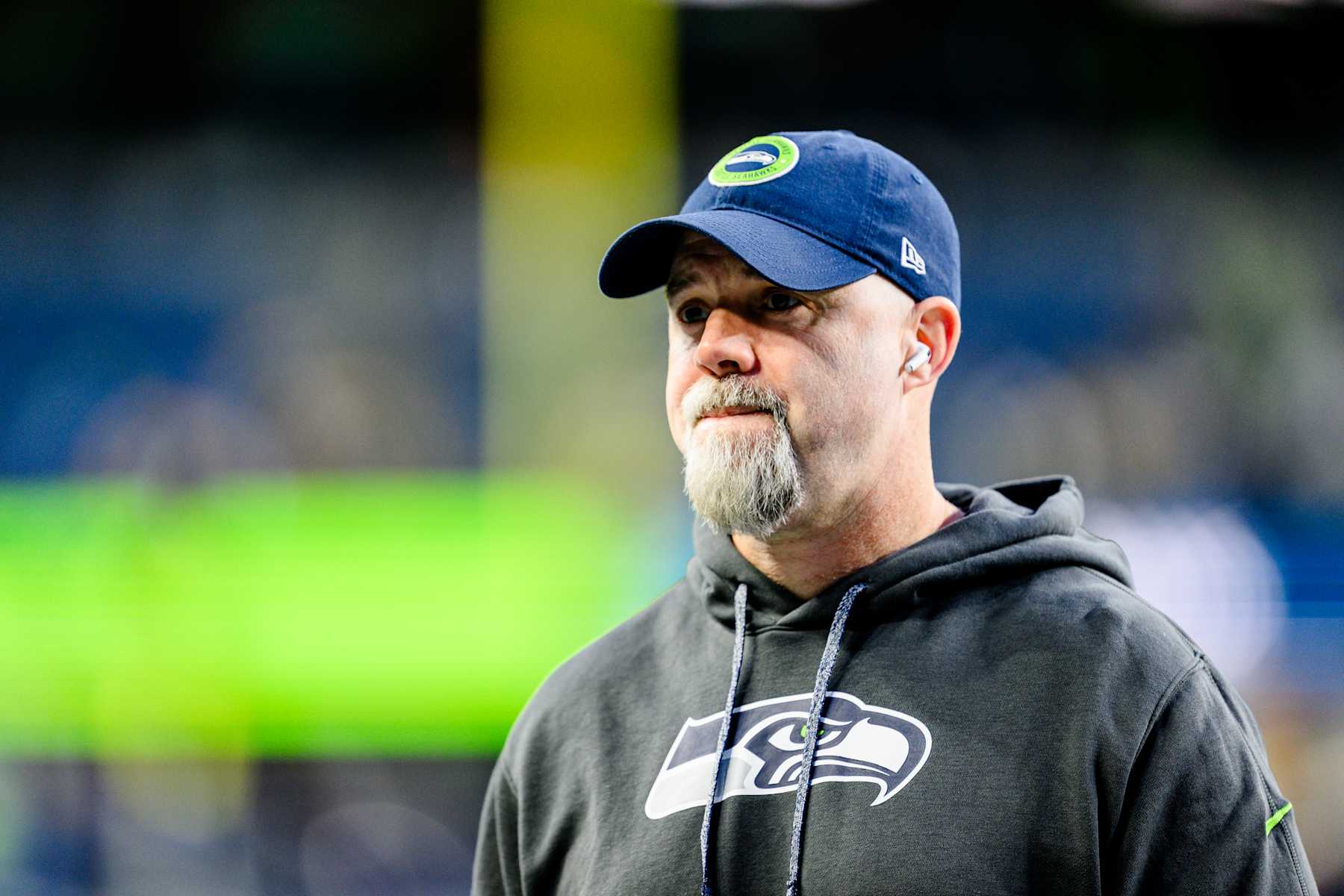 SEATTLE, WASHINGTON - DECEMBER 15:  Offensive coordinator Ryan Grubb of the Seattle Seahawks prior to the game against the Green Bay Packers at Lumen Field on December 15, 2024 in Seattle, Washington. (Photo by Jane Gershovich/Getty Images)