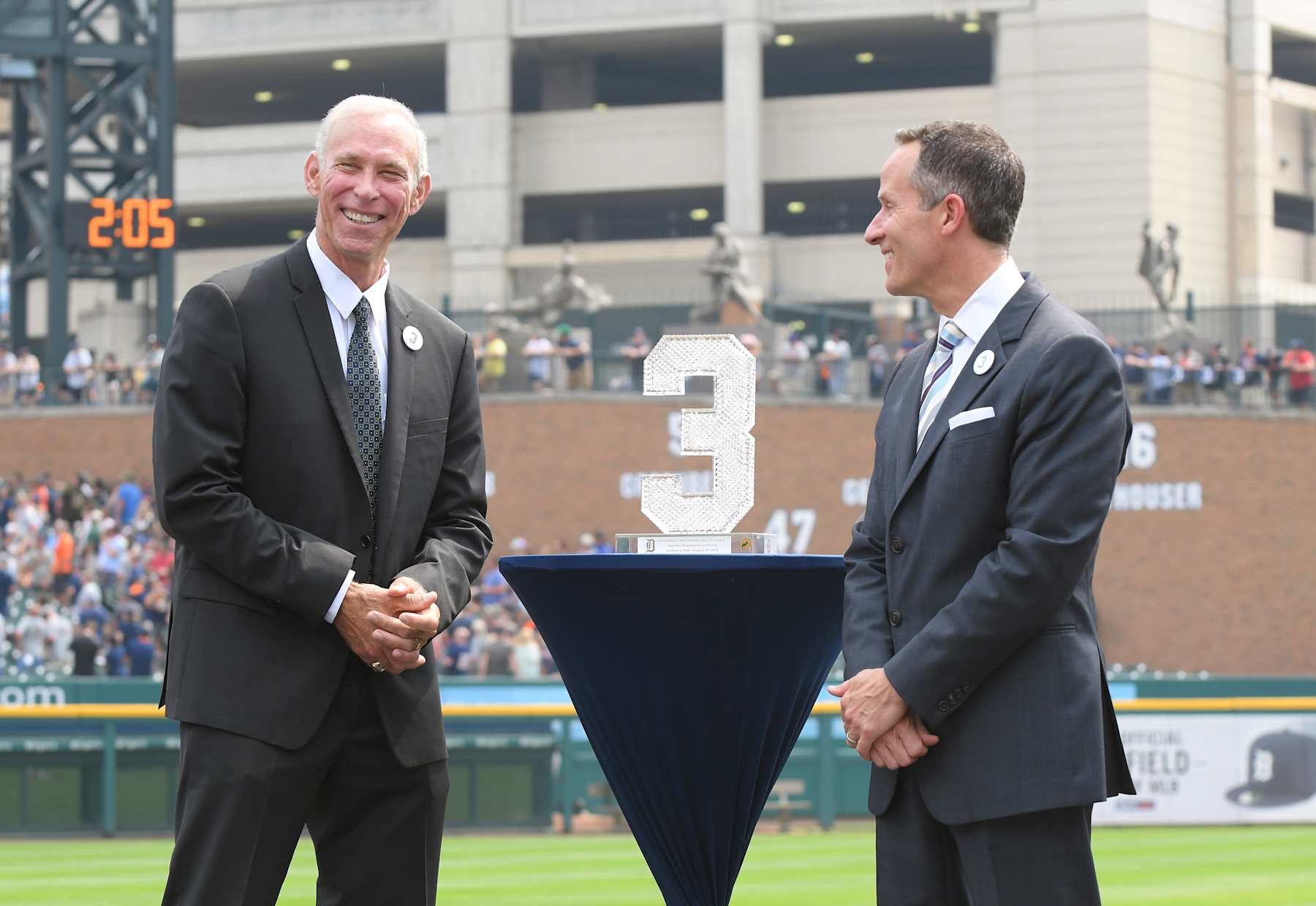 Alan Trammell (left) and Chris Ilitch in August 2018