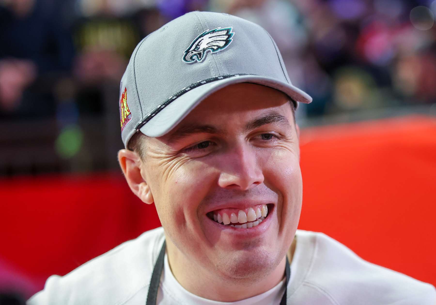 NEW ORLEANS, LOUISIANA - FEBRUARY 03: Kellen Moore, offensive coordinator for the Philadelphia Eagles, looks on during Super Bowl LIX Opening Night at Caesars Superdome on February 03, 2025 in New Orleans, Louisiana. (Photo by Jonathan Bachman/Getty Images)