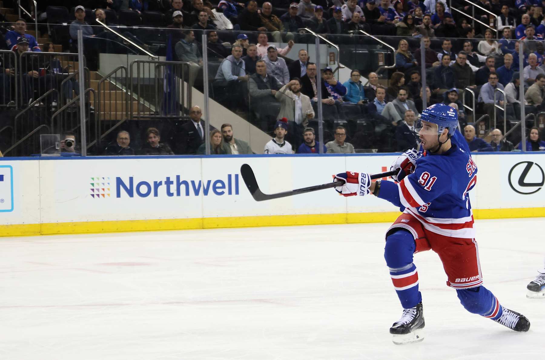 NEW YORK, NEW YORK - NOVEMBER 12: Reilly Smith #91 of the New York Rangers skates against the Winnipeg Jets at Madison Square Garden on November 12, 2024 in New York City. (Photo by Bruce Bennett/Getty Images)