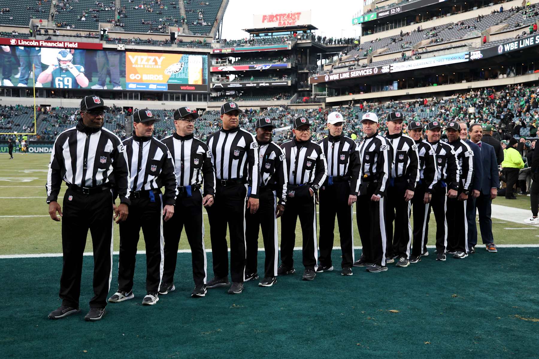 PHILADELPHIA, PENNSYLVANIA - JANUARY 12: Game day referees pose for a photo prior to a Wild Card Playoff Game between the Philadelphia Eagles and the Green Bay Packers at Lincoln Financial Field on January 12, 2025 in Philadelphia, Pennsylvania. The Eagles defeated the Packers 22-10. (Kara Durrette/Getty Images)