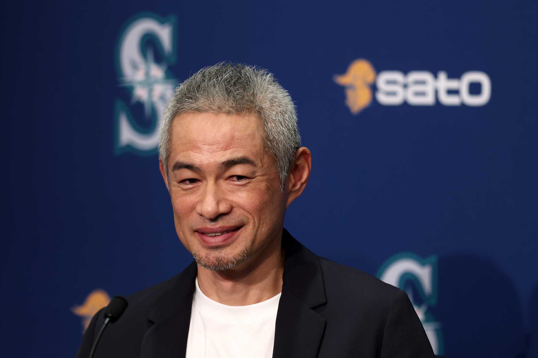 SEATTLE, WASHINGTON - JANUARY 21: Former Seattle Mariners player Ichiro Suzuki reacts as he is elected into the National Baseball Hall of Fame, after receiving the results of the 2025 Baseball Writers Association of America (BBWAA) Hall of Fame Ballot, on Tuesday, January 21.at T-Mobile Park on January 21, 2025 in Seattle, Washington. Suzuki is the first Japanese-born player to be named to the National Baseball Hall of Fame. (Photo by Steph Chambers/Getty Images)