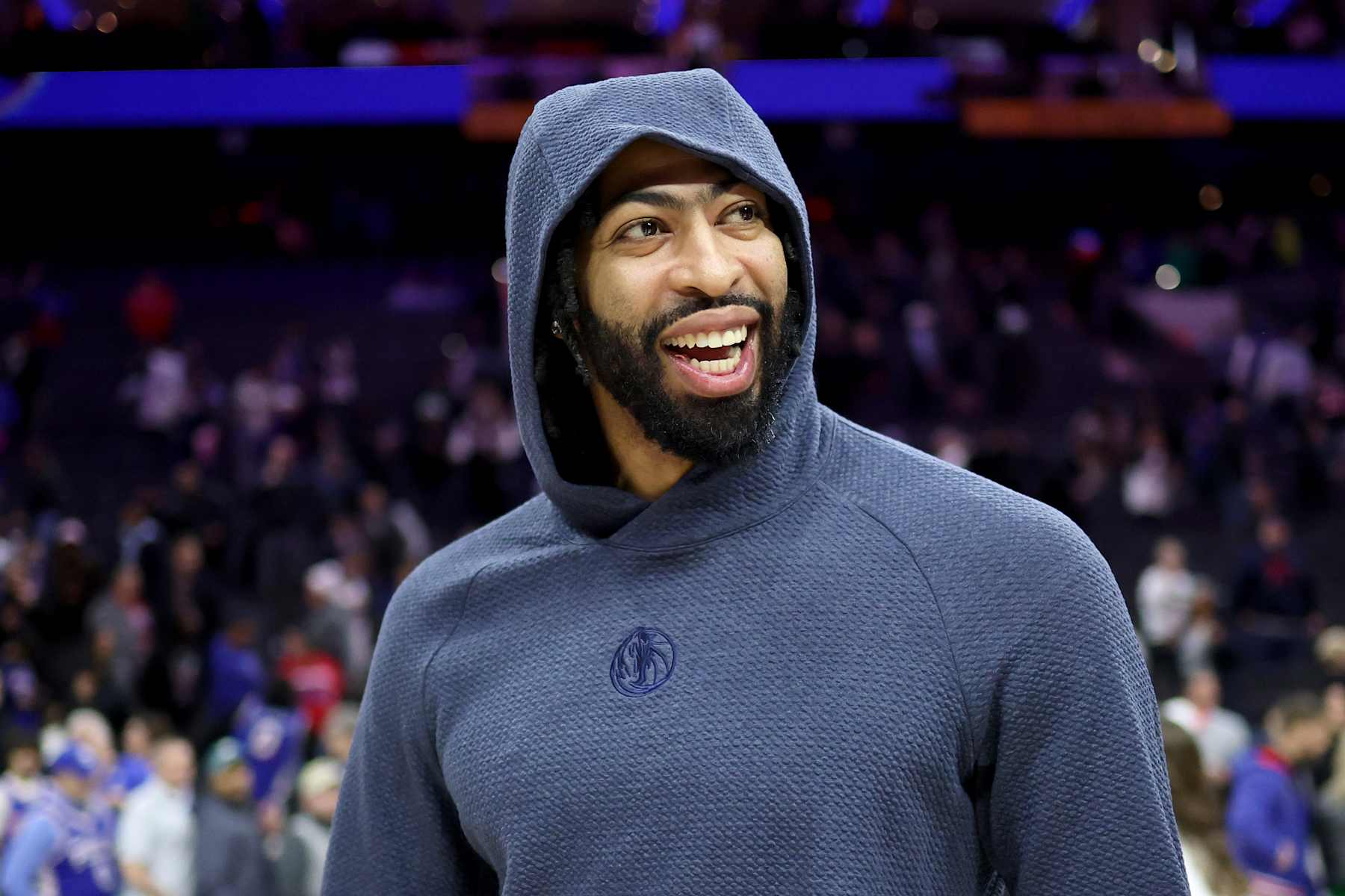 PHILADELPHIA, PENNSYLVANIA - FEBRUARY 04: Anthony Davis of the Dallas Mavericks looks on after the game against the Philadelphia 76ers at the Wells Fargo Center on February 04, 2025 in Philadelphia, Pennsylvania. NOTE TO USER: User expressly acknowledges and agrees that, by downloading and or using this photograph, User is consenting to the terms and conditions of the Getty Images License Agreement. (Photo by Emilee Chinn/Getty Images)