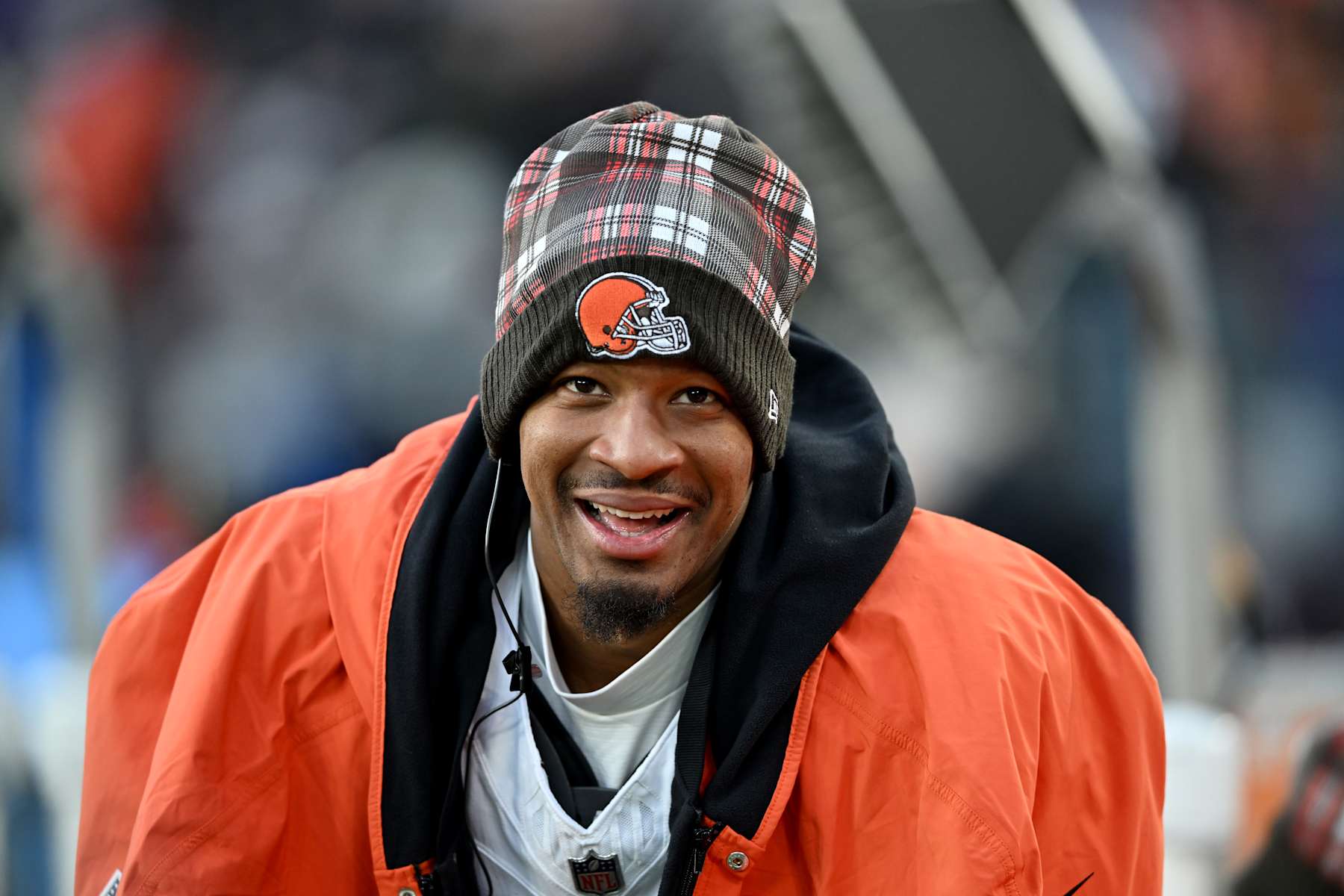 BALTIMORE, MARYLAND - JANUARY 04: Jameis Winston #5 of the Cleveland Browns watches the game against the Baltimore Ravens at M&T Bank Stadium on January 04, 2025 in Baltimore, Maryland. (Photo by G Fiume/Getty Images)