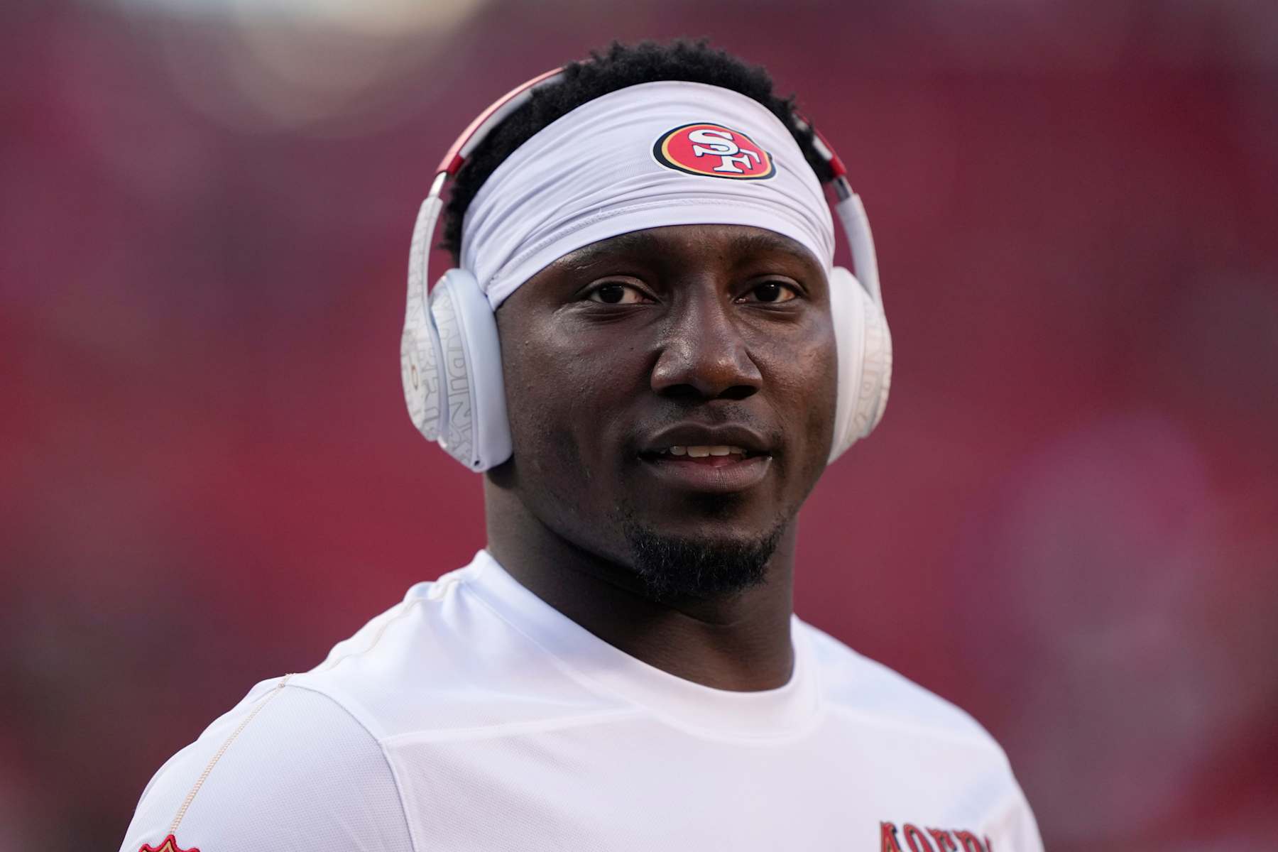 SANTA CLARA, CALIFORNIA - DECEMBER 30: Deebo Samuel Sr. #1 of the San Francisco 49ers looks on before the game against the Detroit Lions at Levi's Stadium on December 30, 2024 in Santa Clara, California. (Photo by Thearon W. Henderson/Getty Images)
