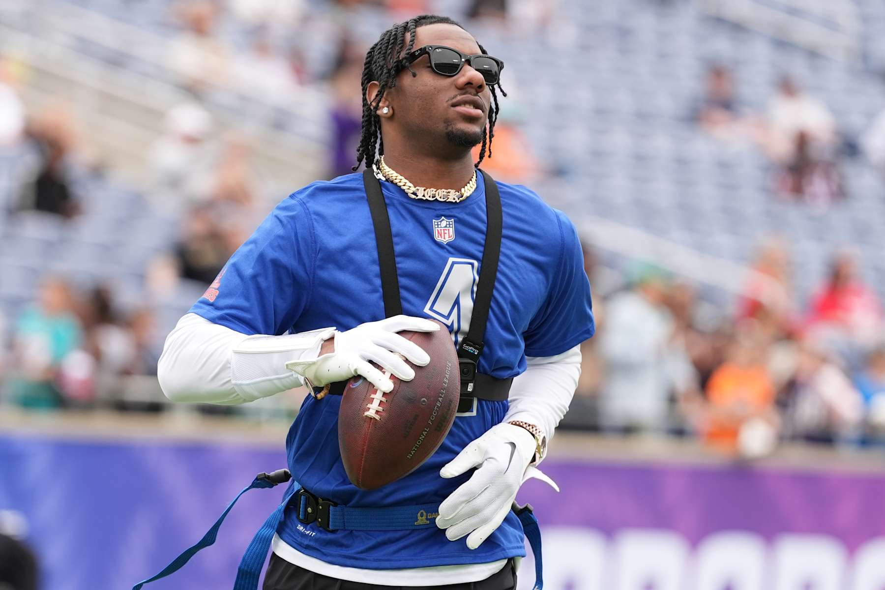 ORLANDO, FLORIDA - JANUARY 26: Malik Nabers #1 of the New York Giants and NFC runs up field during practice prior to the Pro Bowl Games at Camping World Stadium on February 1, 2025 in Orlando, Florida. (Photo by Perry Knotts/Getty Images)