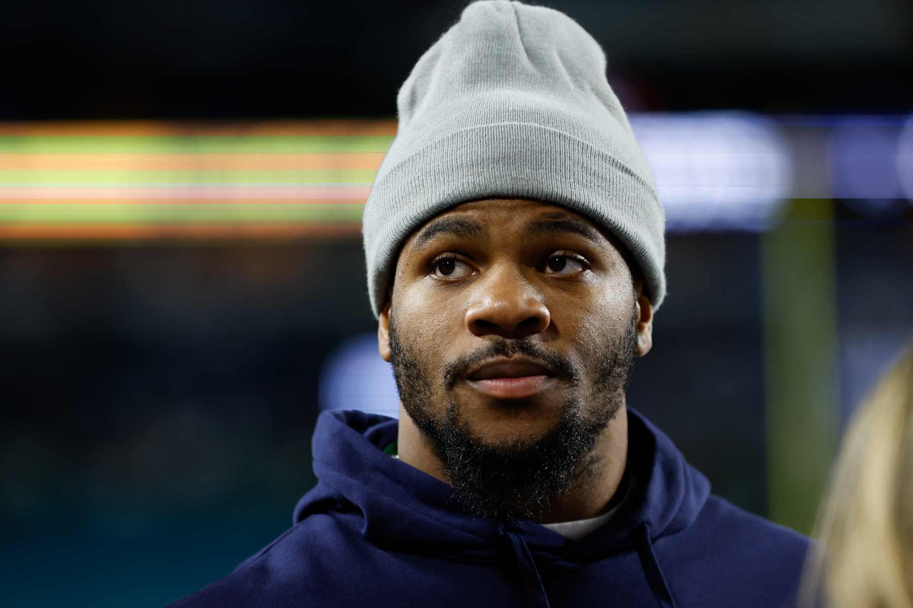MIAMI GARDENS, FL - JANUARY 09: Former Penn State and current Dallas Cowboys player Micah Parsons looks on  during the Penn State Nittany Lions versus the Notre Dame Fighting Irish College Football Playoff Semifinal at the Orange Bowl on January 9, 2025 at Hard Rock Stadium in Miami Gardens, Fl. (Photo by David Rosenblum/Icon Sportswire via Getty Images)