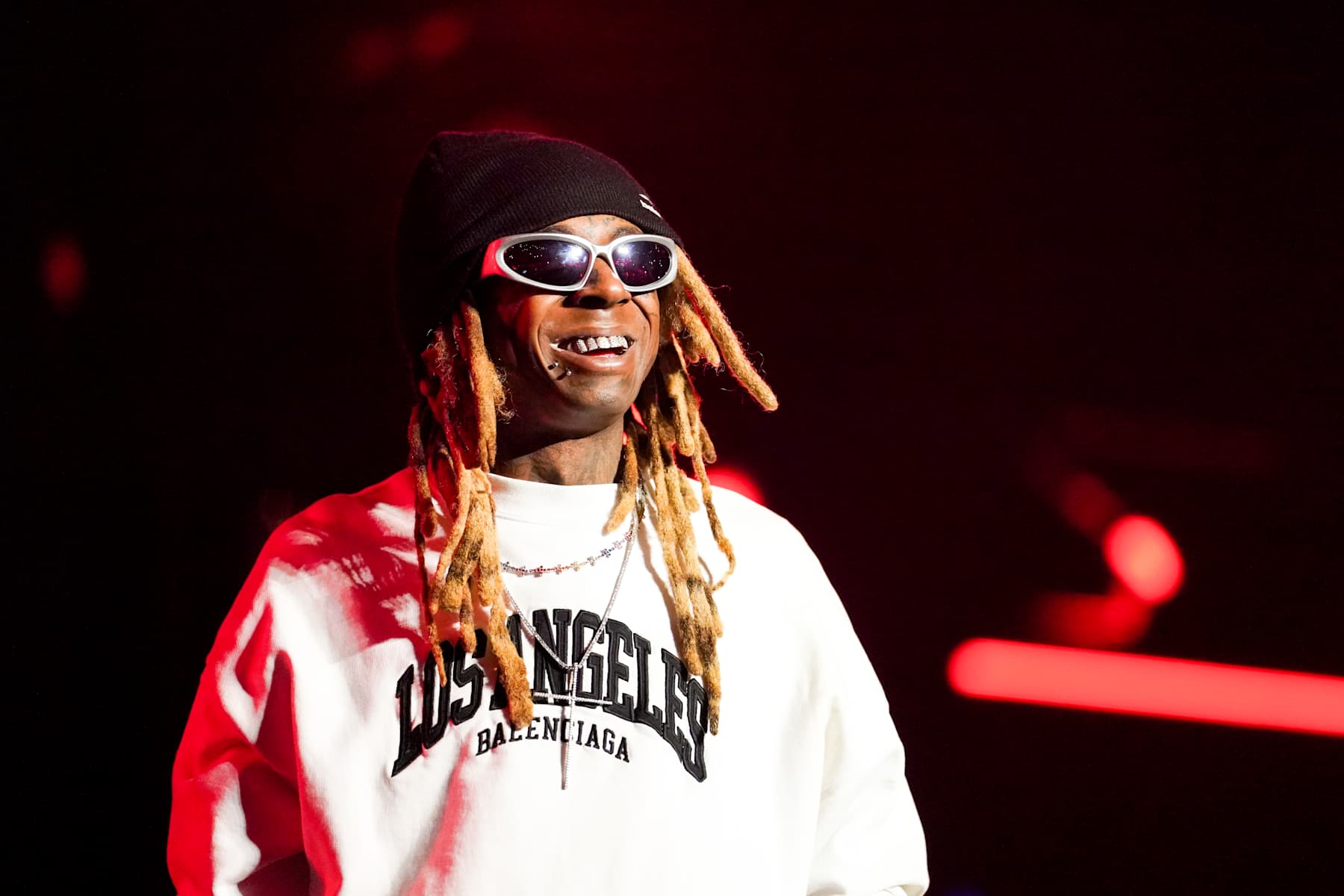 ATLANTA, GEORGIA - JANUARY 18: Lil Wayne performs onstage during the AT&T Playoff Playlist Live! concert at State Farm Arena on January 18, 2025 in Atlanta, Georgia. (Photo by Julia Beverly/Getty Images)