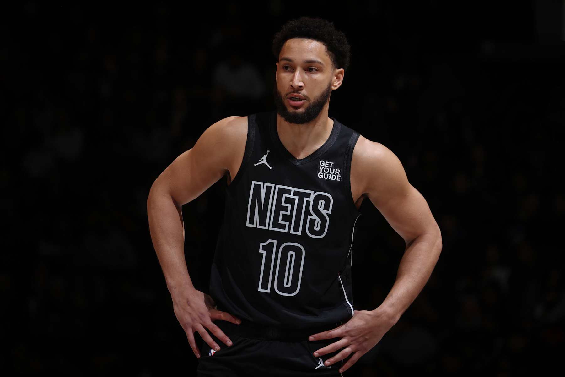 BROOKLYN, NY - FEBRUARY 5: Ben Simmons #10 of the Brooklyn Nets looks on during the game against the Washington Wizards on February 5, 2025 at Barclays Center in Brooklyn, New York. NOTE TO USER: User expressly acknowledges and agrees that, by downloading and or using this Photograph, user is consenting to the terms and conditions of the Getty Images License Agreement. Mandatory Copyright Notice: Copyright 2025 NBAE (Photo by Nathaniel S. Butler/NBAE via Getty Images)