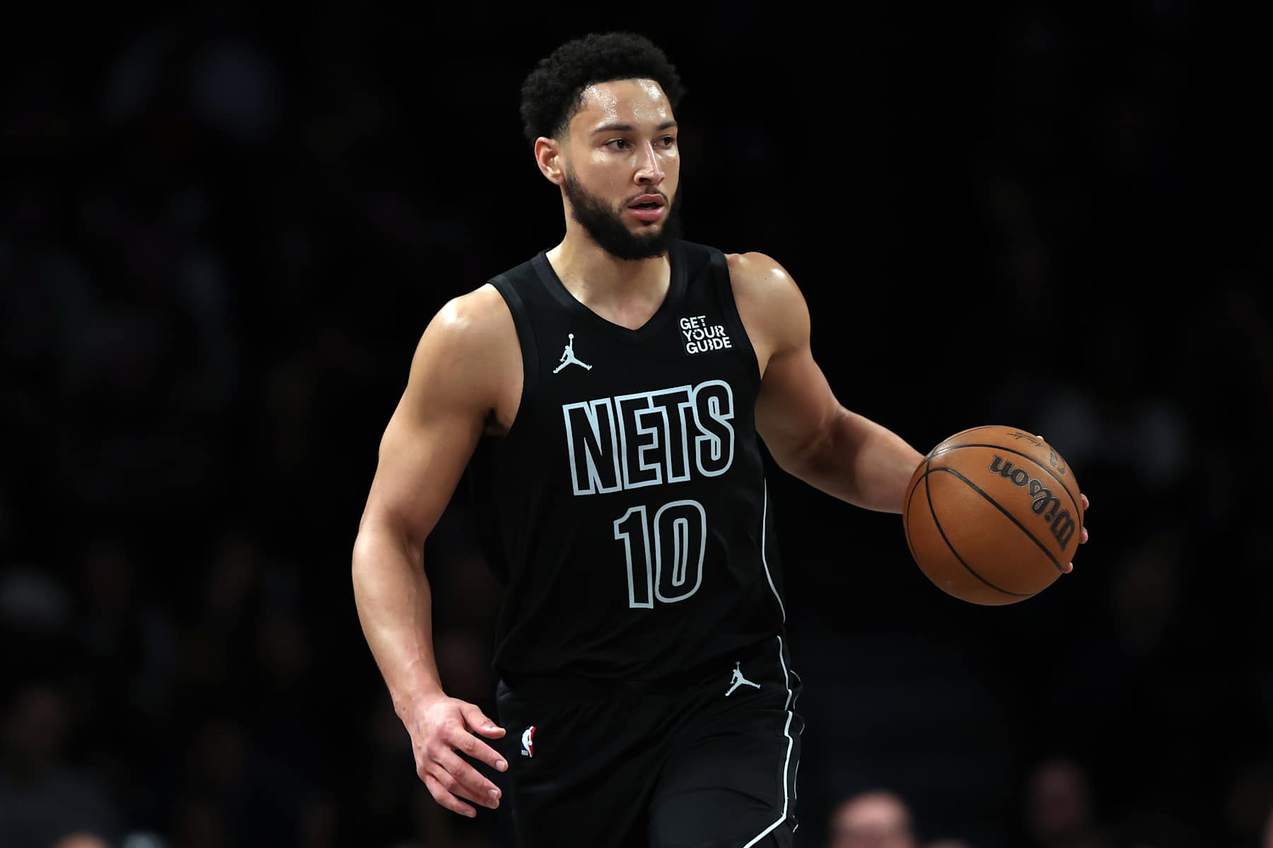 NEW YORK, NEW YORK - FEBRUARY 05: Ben Simmons #10 of the Brooklyn Nets dribbles during the first half against the Washington Wizards at Barclays Center on February 05, 2025 in the Brooklyn borough of New York City. NOTE TO USER: User expressly acknowledges and agrees that, by downloading and or using this photograph, User is consenting to the terms and conditions of the Getty Images License Agreement. (Photo by Sarah Stier/Getty Images)