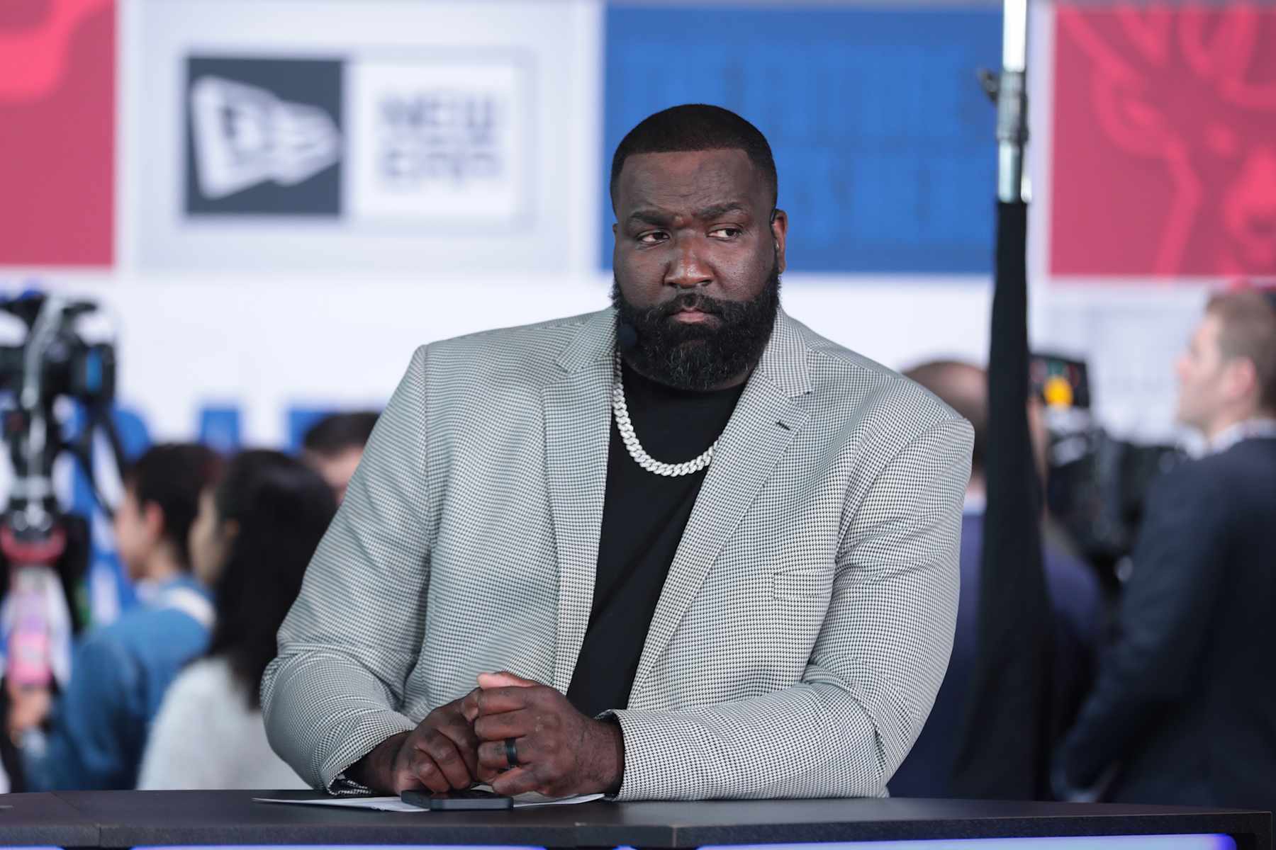 BROOKLYN, NY - JUNE 26: Kendrick Perkins looks on during the 2024 NBA Draft - Round One on June 26, 2024 at Barclays Center in Brooklyn, New York. NOTE TO USER: User expressly acknowledges and agrees that, by downloading and or using this photograph, User is consenting to the terms and conditions of the Getty Images License Agreement. Mandatory Copyright Notice: Copyright 2024 NBAE (Photo by Luther Schlaifer/NBAE via Getty Images)