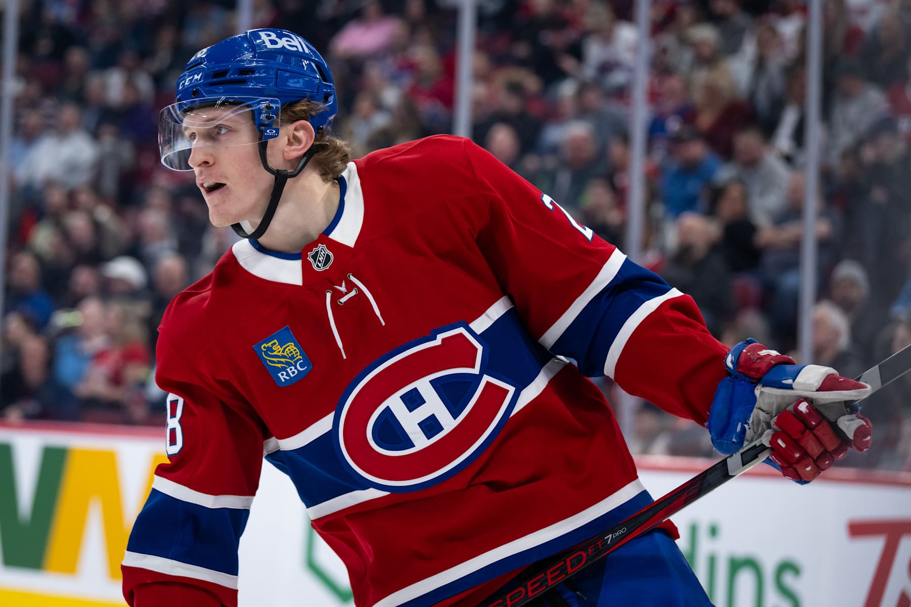 MONTREAL, QC - JANUARY 28: Christian Dvorak (28) of the Montreal Canadiens looks on during the first period of the NHL game between the Winnipeg Jets and the Montreal Canadiens on Jan 28 2025, at the Bell Centre in Montreal, QC(Photo by Vincent Ethier/Icon Sportswire via Getty Images)