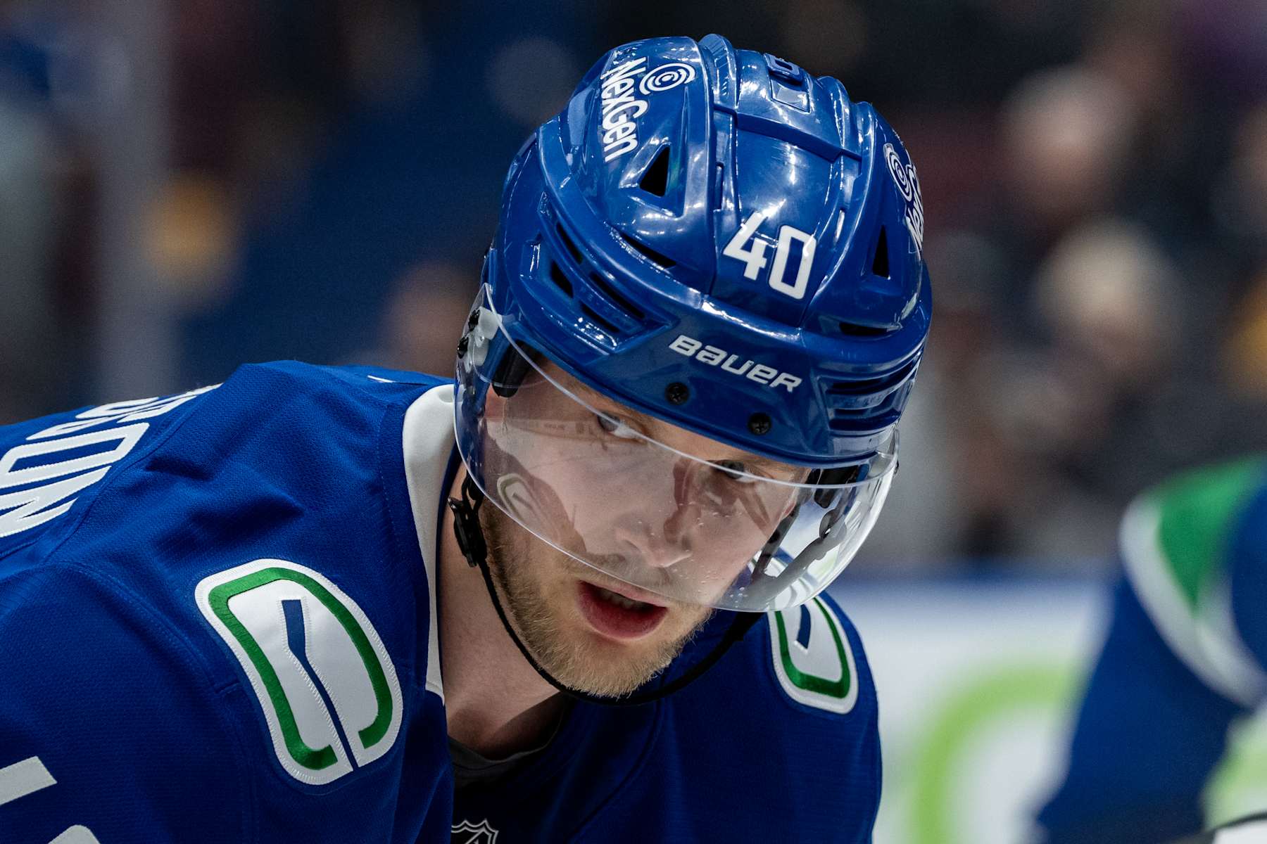 VANCOUVER, BC - FEBRUARY 04: Vancouver Canucks center Elias Pettersson (40) waits for a face off during the third period of an NHL game between the Colorado Avalanche and the Vancouver Canucks on Tuesday, February 4, 2025 at Rogers Arena in Vancouver, B.C. (Photo by Ethan Cairns/Icon Sportswire via Getty Images)