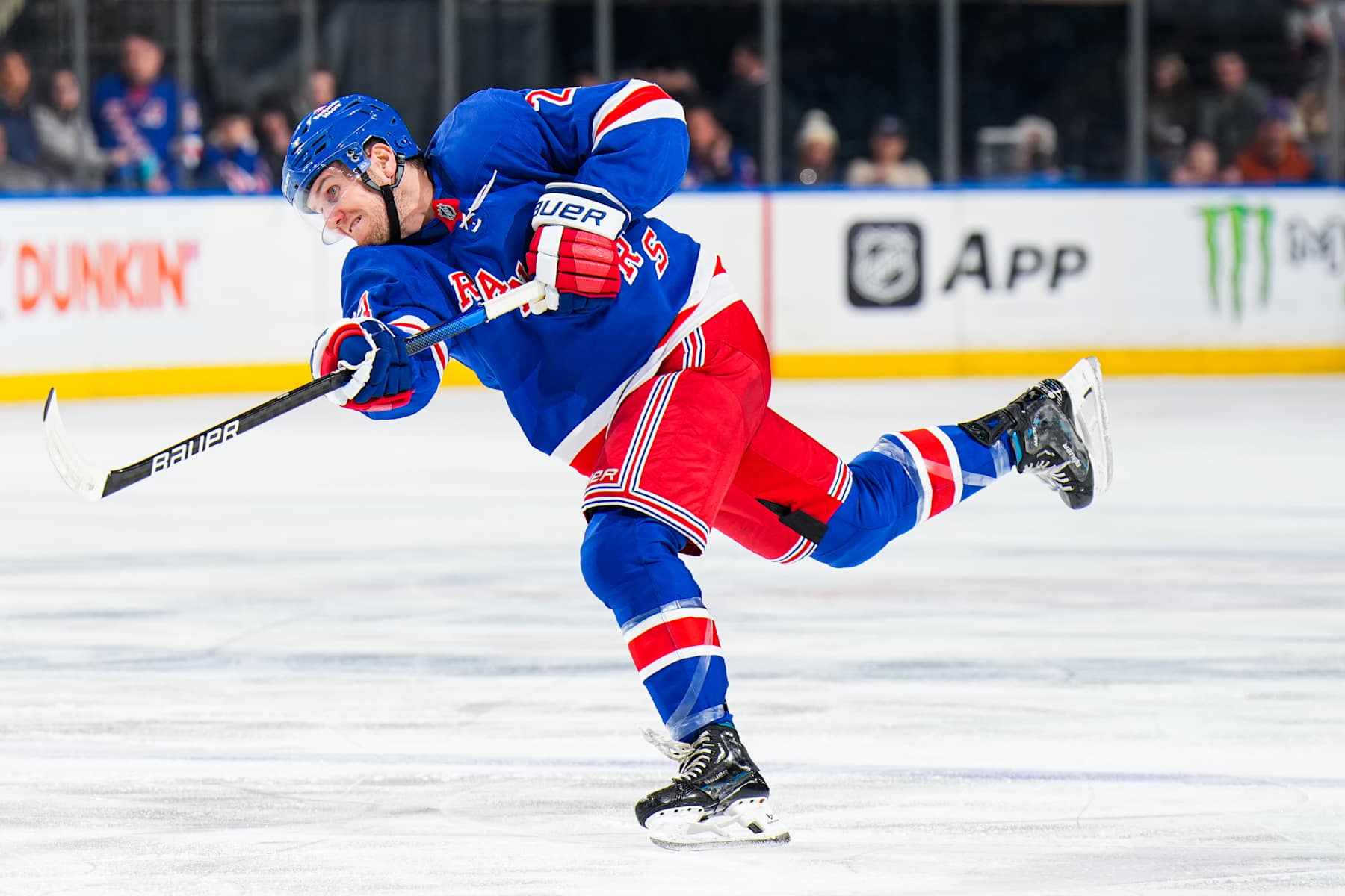 NEW YORK, NEW YORK - FEBRUARY 02: Adam Fox #23 of the New York Rangers skates with the puck against the Vegas Golden Knights at Madison Square Garden on February 2, 2025 in New York City. (Photo by Jared Silber/NHLI via Getty Images)