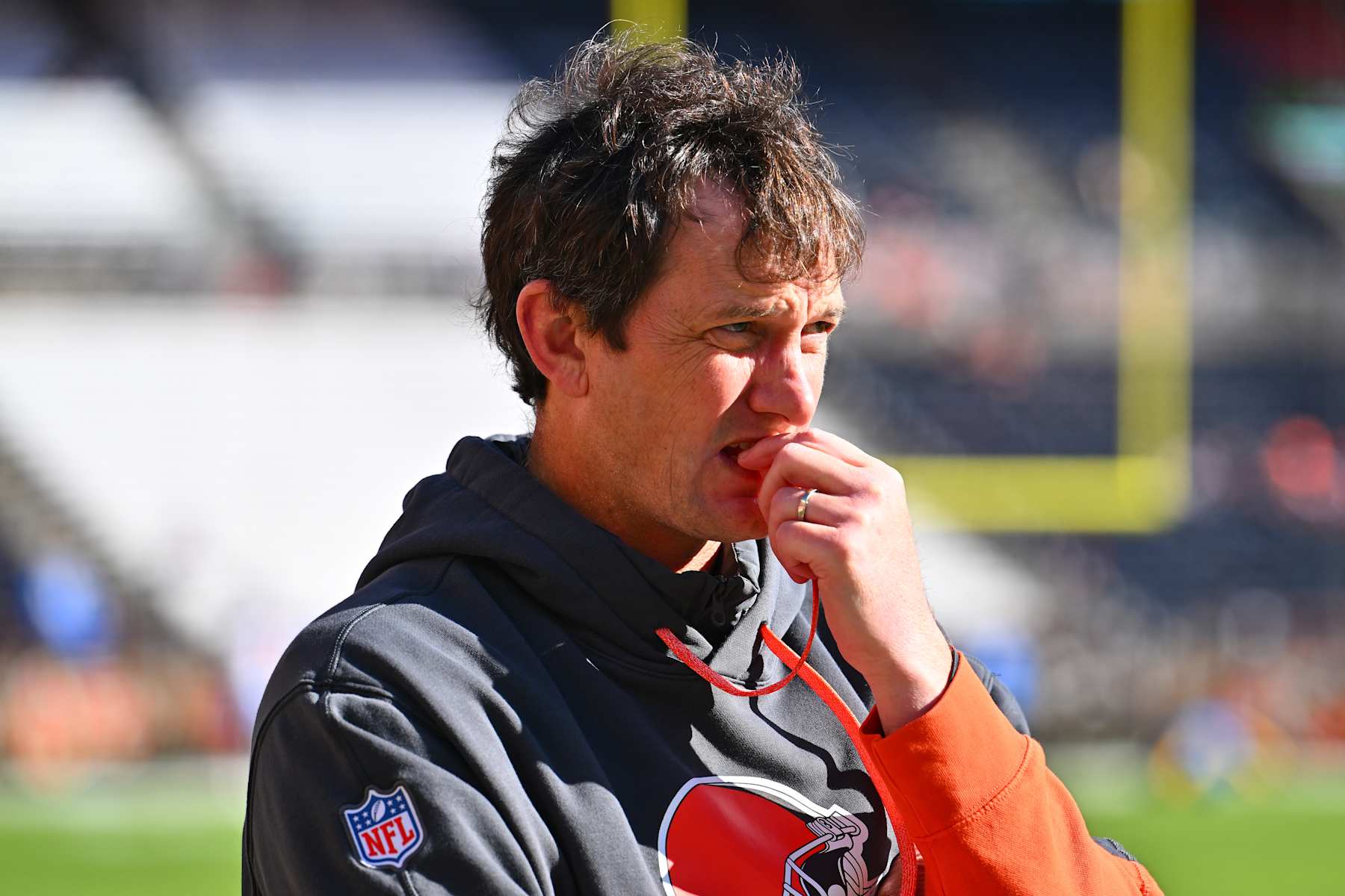 CLEVELAND, OHIO - NOVEMBER 03: Offensive coordinator Ken Dorsey of the Cleveland Browns looks on prior to a game against the Los Angeles Chargers at Huntington Bank Field on November 03, 2024 in Cleveland, Ohio. (Photo by Jason Miller/Getty Images)