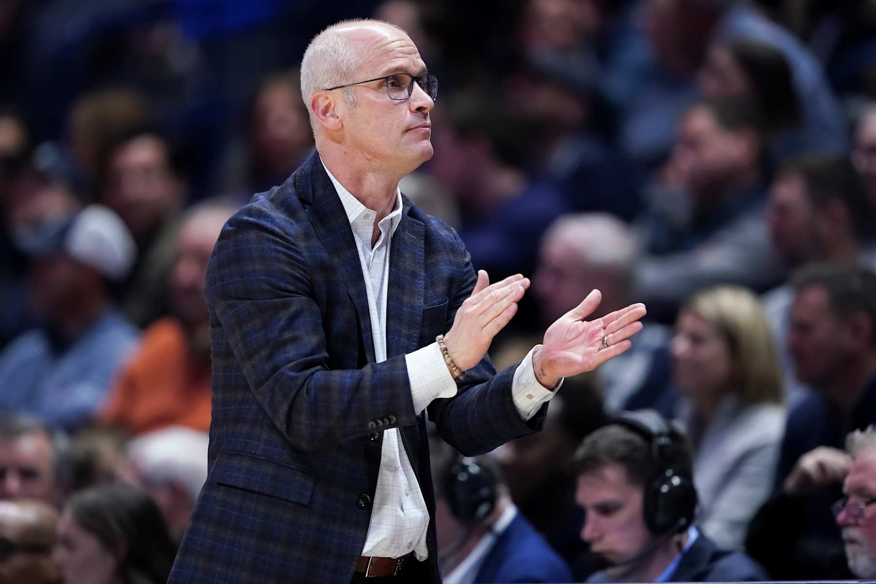 CINCINNATI, OHIO - JANUARY 25: Head coach Dan Hurley of the Connecticut Huskies reacts in the first half against the Xavier Musketeers at the Cintas Center on January 25, 2025 in Cincinnati, Ohio. (Photo by Dylan Buell/Getty Images)