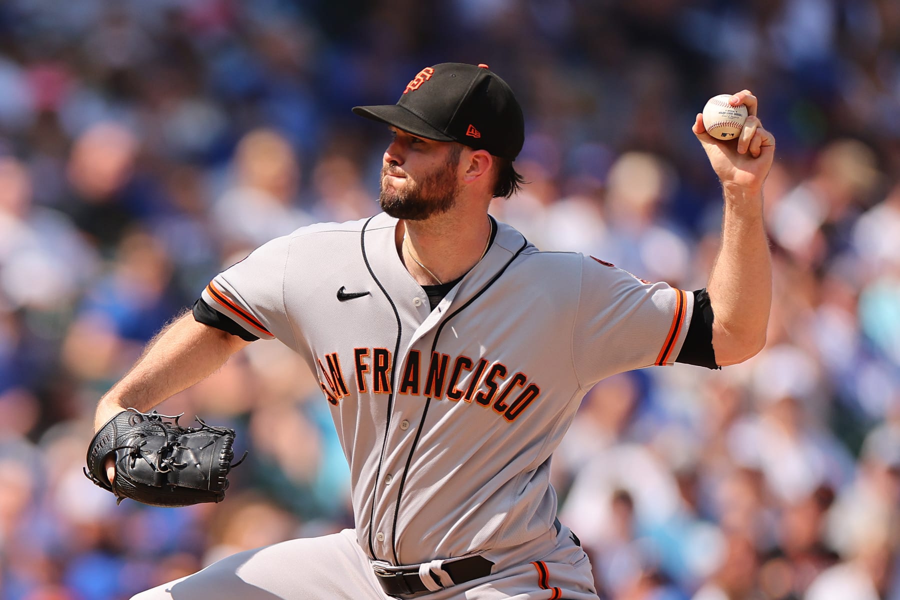 CHICAGO, ILLINOIS - SEPTEMBER 06: Alex Wood #57 of the San Francisco Giants delivers a pitch against the Chicago Cubs during the first inning at Wrigley Field on September 06, 2023 in Chicago, Illinois. (Photo by Michael Reaves/Getty Images)