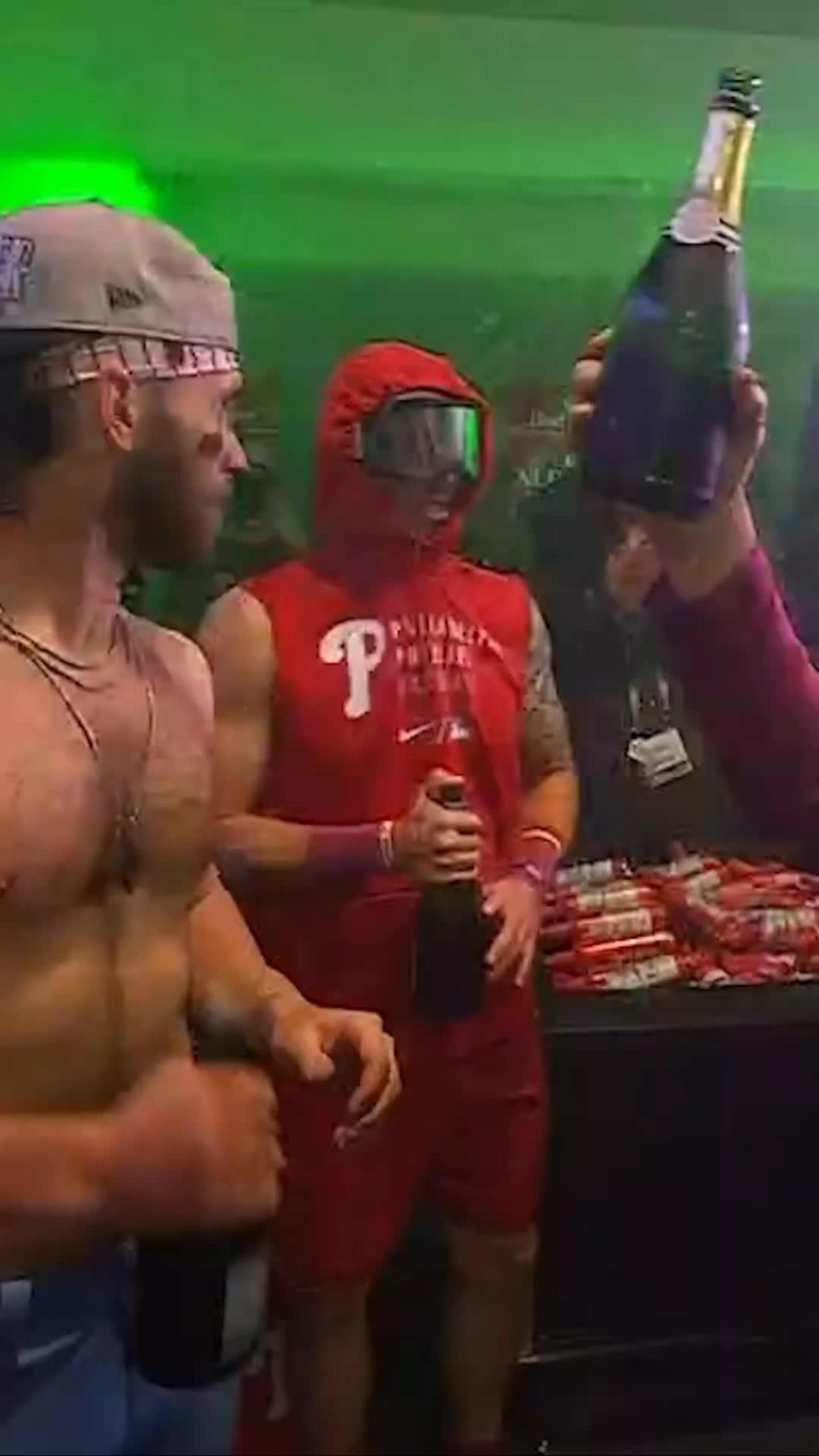 Bryce Harper celebrates walk-off homer with chocolate syrup 