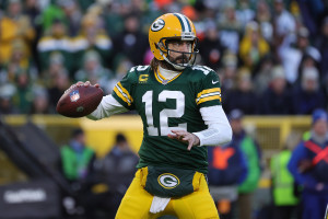 Miami. FL USA; Green Bay Packers running back AJ Dillon (28) is tripped up  while running with the ball short of the end zone during an NFL game again  Stock Photo - Alamy