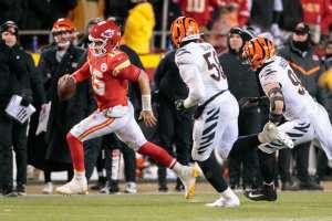 Kansas City Chiefs middle linebacker Willie Gay Jr. during pre-game warmups  before the NFL AFC Championship football game against the Cincinnati  Bengals, Sunday, Jan. 30, 2022 in Kansas City, Mo.. (AP Photos/Reed