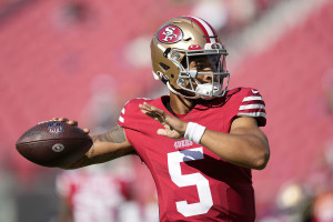 San Francisco 49ers' T.Y. McGill, middle, takes part in drills during the  NFL team's football training camp in Santa Clara, Calif., Wednesday, July  26, 2023. (AP Photo/Jeff Chiu Stock Photo - Alamy