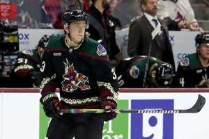 Coyotes' Travis Dermott Uses Pride Tape on Stick During Game vs. Ducks