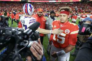 Video: Patrick Mahomes Tells Josh Allen Penalty on Toney Was 'F--king Terrible' Call
