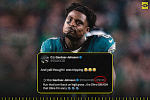 CJGJ Reposts 2023 Prediction Eagles DL Would 'SMASH' Chiefs in Super Bowl on Grass