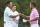 Japan's Hideki Matsuyama (L) and Xander Schauffele (R) of the United States fist bump after the third round of the Masters Tournament on April 10, 2021, at Augusta National Golf Club in Augusta, Georgia. (Photo by Kyodo News via Getty Images)