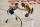 Golden State Warriors' Stephen Curry, left, pressures Los Angeles Lakers' LeBron James during the first half of an NBA basketball game, Monday, Jan. 18, 2021, in Los Angeles. (AP Photo/Jae C. Hong)