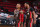 PORTLAND, OR - JUNE 3: Damian Lillard #0 and Norman Powell #24 of the Portland Trail share a conversation during the game against the Denver Nuggets on June 3, 2021 at the Moda Center Arena in Portland, Oregon. NOTE TO USER: User expressly acknowledges and agrees that, by downloading and or using this photograph, user is consenting to the terms and conditions of the Getty Images License Agreement. Mandatory Copyright Notice: Copyright 2021 NBAE (Photo by Sam Forencich/NBAE via Getty Images)