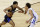LAS VEGAS, NEVADA - AUGUST 09:  Jalen Suggs #4 of the Orlando Magic brings the ball up the court against Colbey Ross #18 of the Golden State Warriors during the 2021 NBA Summer League at the Thomas & Mack Center on August 9, 2021 in Las Vegas, Nevada. NOTE TO USER: User expressly acknowledges and agrees that, by downloading and or using this photograph, User is consenting to the terms and conditions of the Getty Images License Agreement.  (Photo by Ethan Miller/Getty Images)
