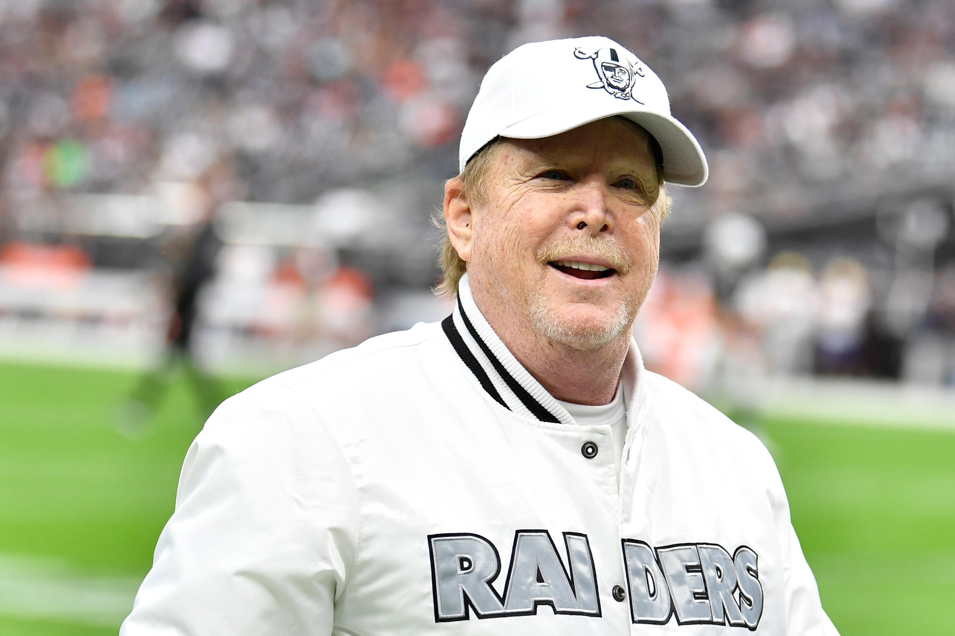 LAS VEGAS, NEVADA - OCTOBER 10: Owner Mark Davis of the Las Vegas Raiders looks on before a game against the Chicago Bears at Allegiant Stadium on October 10, 2021 in Las Vegas, Nevada. The Bears defeated the Raiders 20-9. (Photo by Chris Unger/Getty Images)
