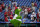 The Philadelphia Phillies' mascot, the Phillie Phanatic stands during an interleague baseball game against the Tampa Bay Rays, Tuesday, Aug. 24, 2021, in Philadelphia. (AP Photo/Matt Slocum)