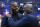 Los Angeles Lakers' LeBron James, left, shares a laugh with NBA legend MIchael Jordan during the NBA All-Star game in Cleveland, Sunday, Feb. 20, 2022. (AP Photo/Charles Krupa)