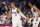 Dallas Mavericks guard Jalen Brunson (13) and Spencer Dinwiddie, right, celebrate a 3-point basket made by Brunson in the first half of Game 2 of an NBA basketball first-round playoff series against the Utah Jazz, Monday, April 18, 2022, in Dallas. (AP Photo/Tony Gutierrez)