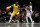 NEW YORK, NEW YORK - JANUARY 23:  LeBron James #23 of the Los Angeles Lakers posts up against Kyrie Irving #11 of the Brooklyn Nets at Barclays Center on January 23, 2020 in New York City. NOTE TO USER: User expressly acknowledges and agrees that, by downloading and or using this photograph, User is consenting to the terms and conditions of the Getty Images License Agreement.  (Photo by Mike Stobe/Getty Images)