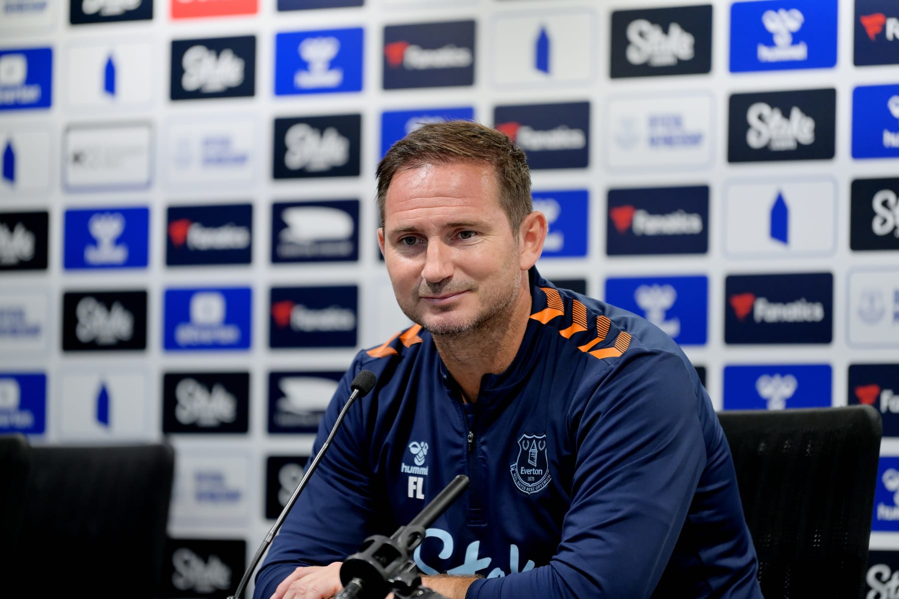 LIVERPOOL, ENGLAND - AUGUST 04: Frank Lampard speaks to the media after the Everton training session at Goodison Park on August 04, 2022 in Liverpool, England. (Photo by Tony McArdle/Everton FC via Getty Images)