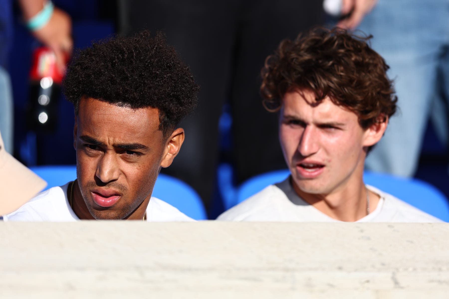 YORK, ENGLAND - JULY 07: Tyler Adams and Brenden Aaronson of Leeds United during the Pre-Season Friendly between Leeds United and Blackpool at LNER Community Stadium on July 7, 2022 in York, England. (Photo by Robbie Jay Barratt - AMA/Getty Images)