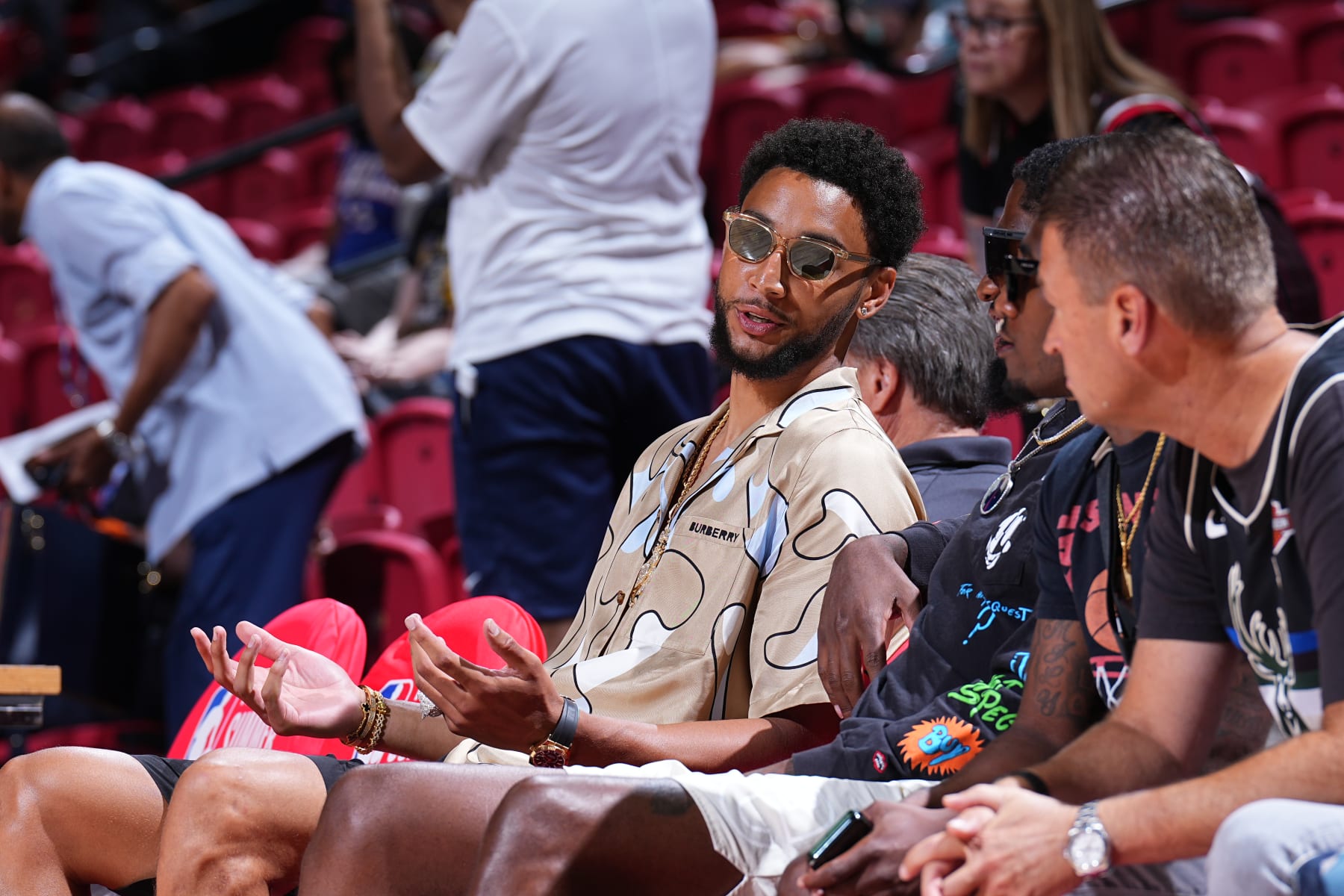 LAS VEGAS, NV - JULY 10: Ben Simmons #10 Brooklyn Nets attends the 2022 Las Vegas Summer League between the Philadelphia 76ers and the Brooklyn Nets on July 10, 2022 at the Thomas & Mack Center in Las Vegas, Nevada NOTE TO USER: User expressly acknowledges and agrees that, by downloading and/or using this Photograph, user is consenting to the terms and conditions of the Getty Images License Agreement. Mandatory Copyright Notice: Copyright 2022 NBAE (Photo by Garrett Ellwood/NBAE via Getty Images)