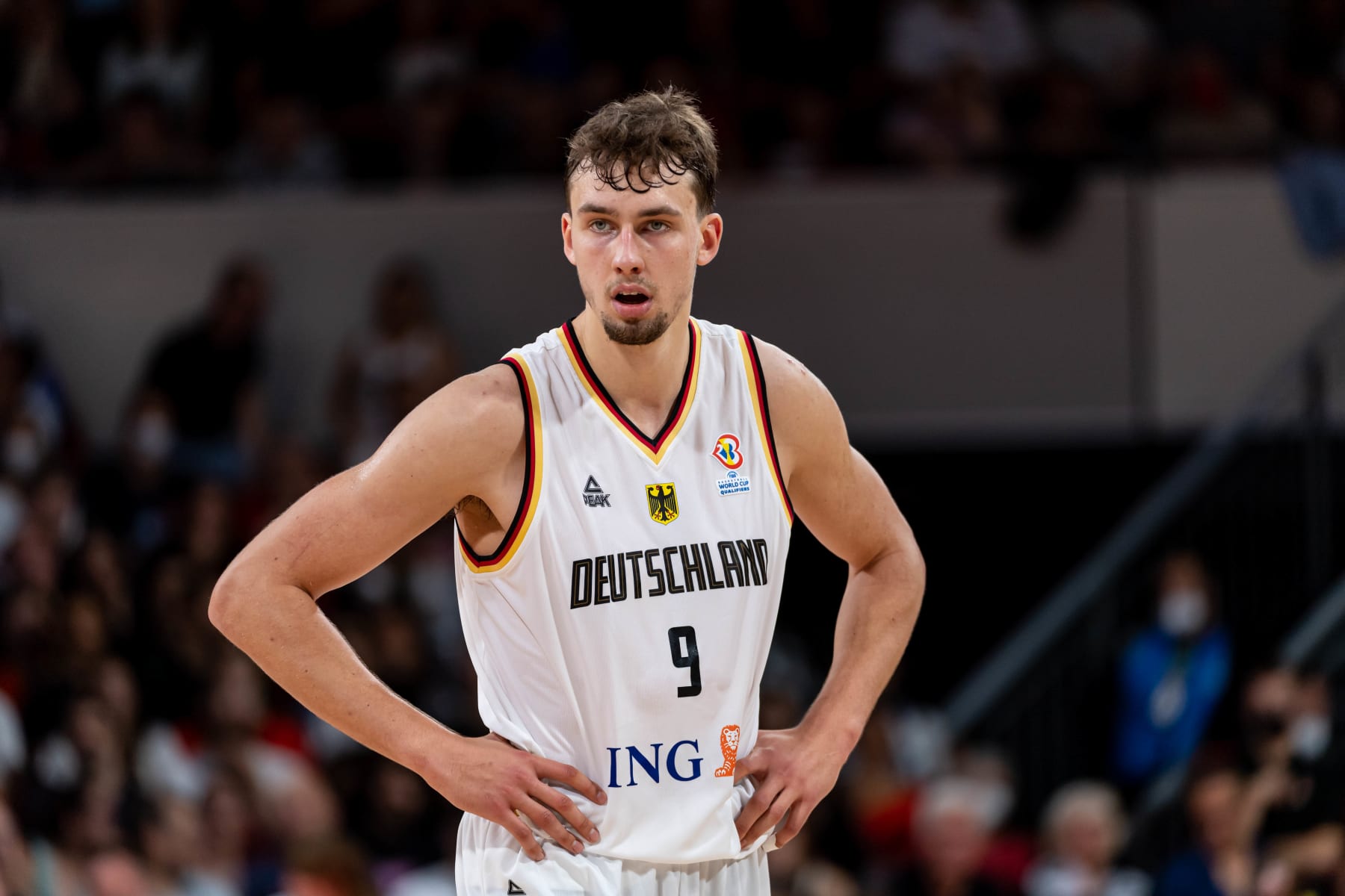 MUNICH, GERMANY - AUGUST 28: Franz Wagner of Germany looks on during the FIBA Basketball World Cup 2023 Qualifier game at Audi Dome on August 28, 2022 in Munich, Germany. (Photo by Thomas Hiermayer/DeFodi Images via Getty Images)