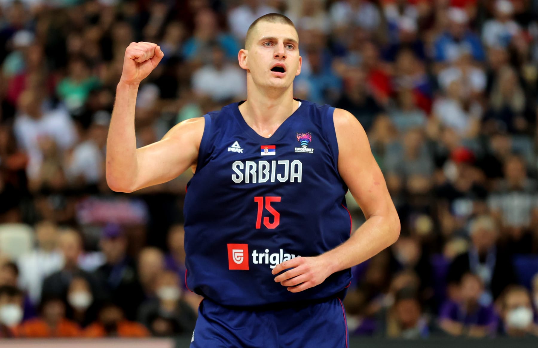 PRAGUE, CZECH REPUBLIC - SEPTEMBER 03: Nikola Jokic of Serbia during the FIBA EuroBasket 2022 group D match between Czech Republic and Serbia at O2 Arena Prague on September 3, 2022 in Prague, Czech Republic. (Photo by Pedja Milosavljevic/DeFodi Images via Getty Images)