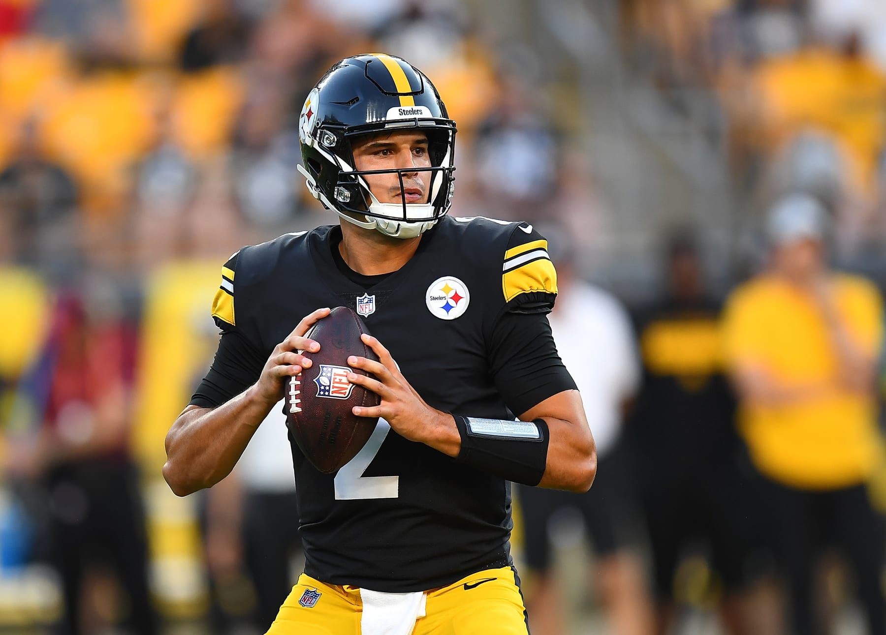 PITTSBURGH, PA - AUGUST 28: Mason Rudolph #2 of the Pittsburgh Steelers in action during the game against the Detroit Lions at Acrisure Stadium on August 28, 2022 in Pittsburgh, Pennsylvania. (Photo by Joe Sargent/Getty Images)